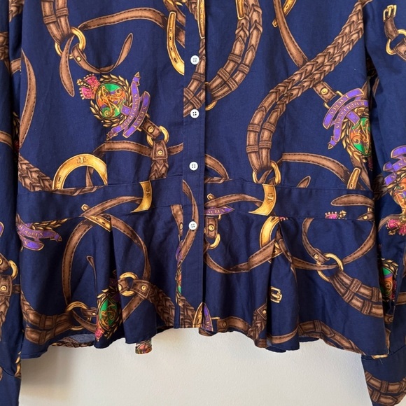 Lauren Ralph Lauren Equestrian Peplum Shirt 14 Button Front Blue - Picture 4 of 9
